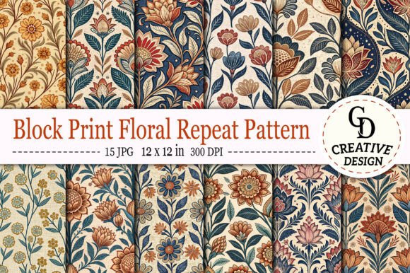 Download Block Print Floral Repeat Pattern - Repeat Collection