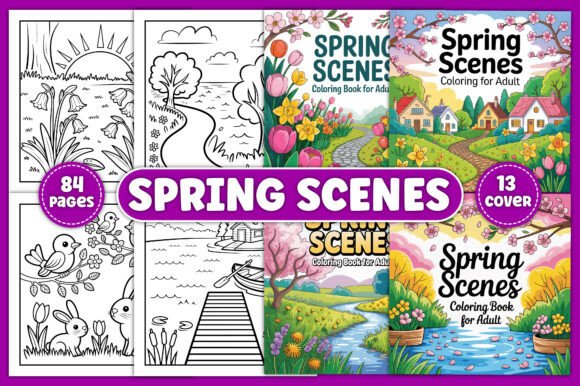 Download Spring Scenes Coloring Page for Adult - Coloring page Collection